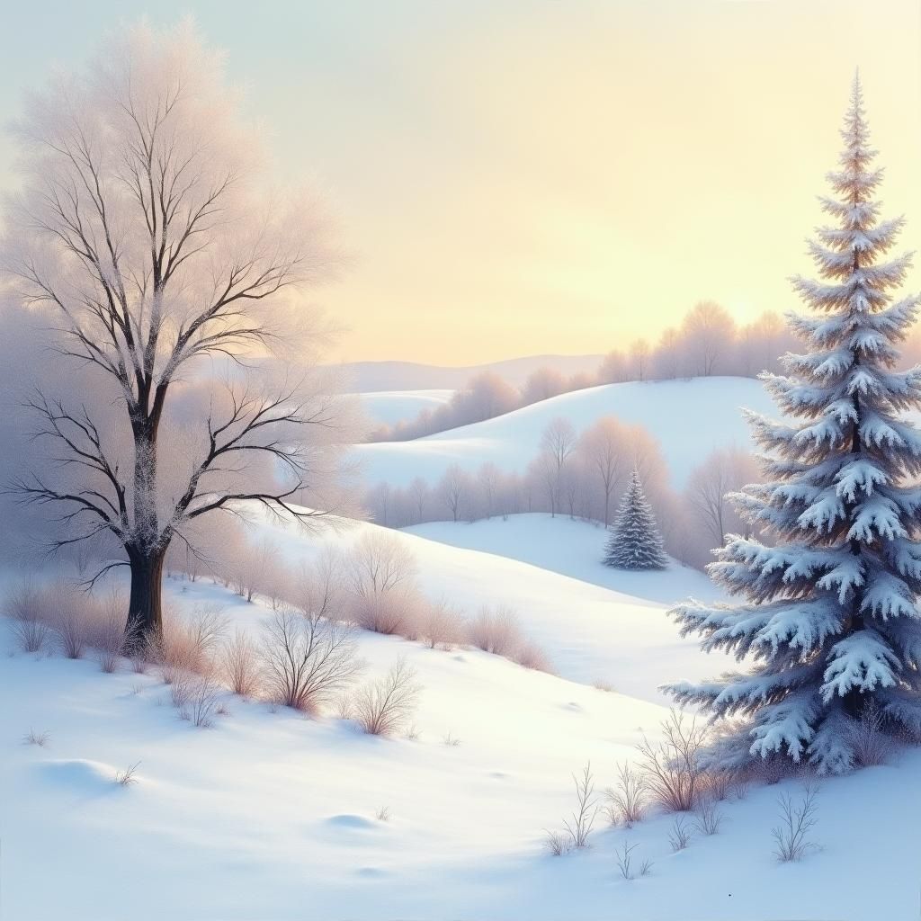 Serene Winter Landscape in Warm Realism Style
