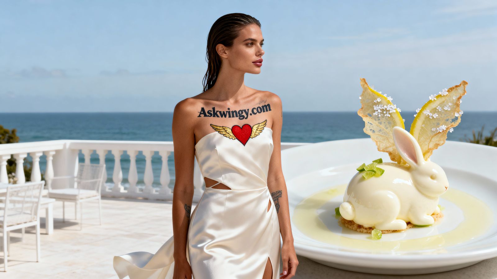 Minimalist Seaside Patio With Woman and Salted Citrus Hare D...