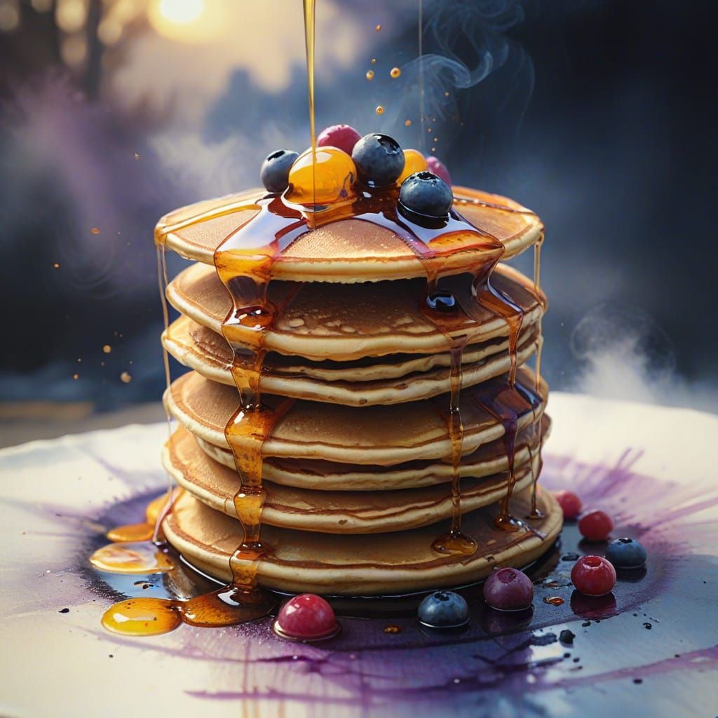 Ethereal Landscape with Pancakes, Art Deco Ink Painting