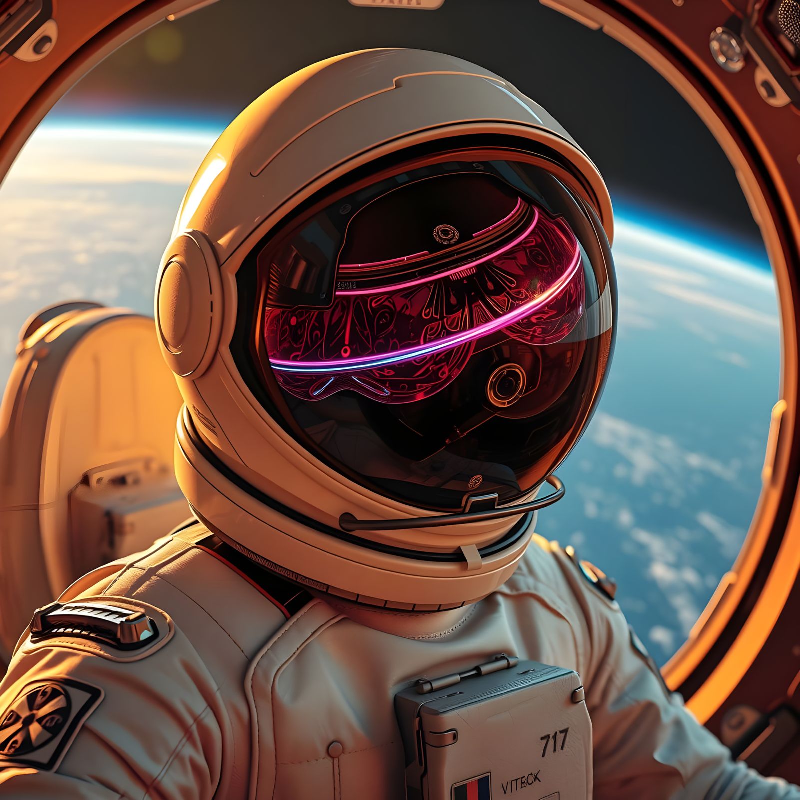 Ethereal Astronaut Confronts Iridescent UFO in Cosmic Odysse...