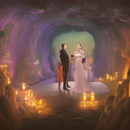 Brightly Lit Cave Wedding Reception: Fantasy Concept Art