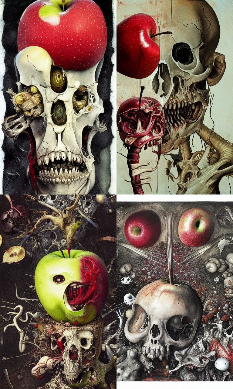 Rotten Apple Monster Cross-Section: Surrealist Painting