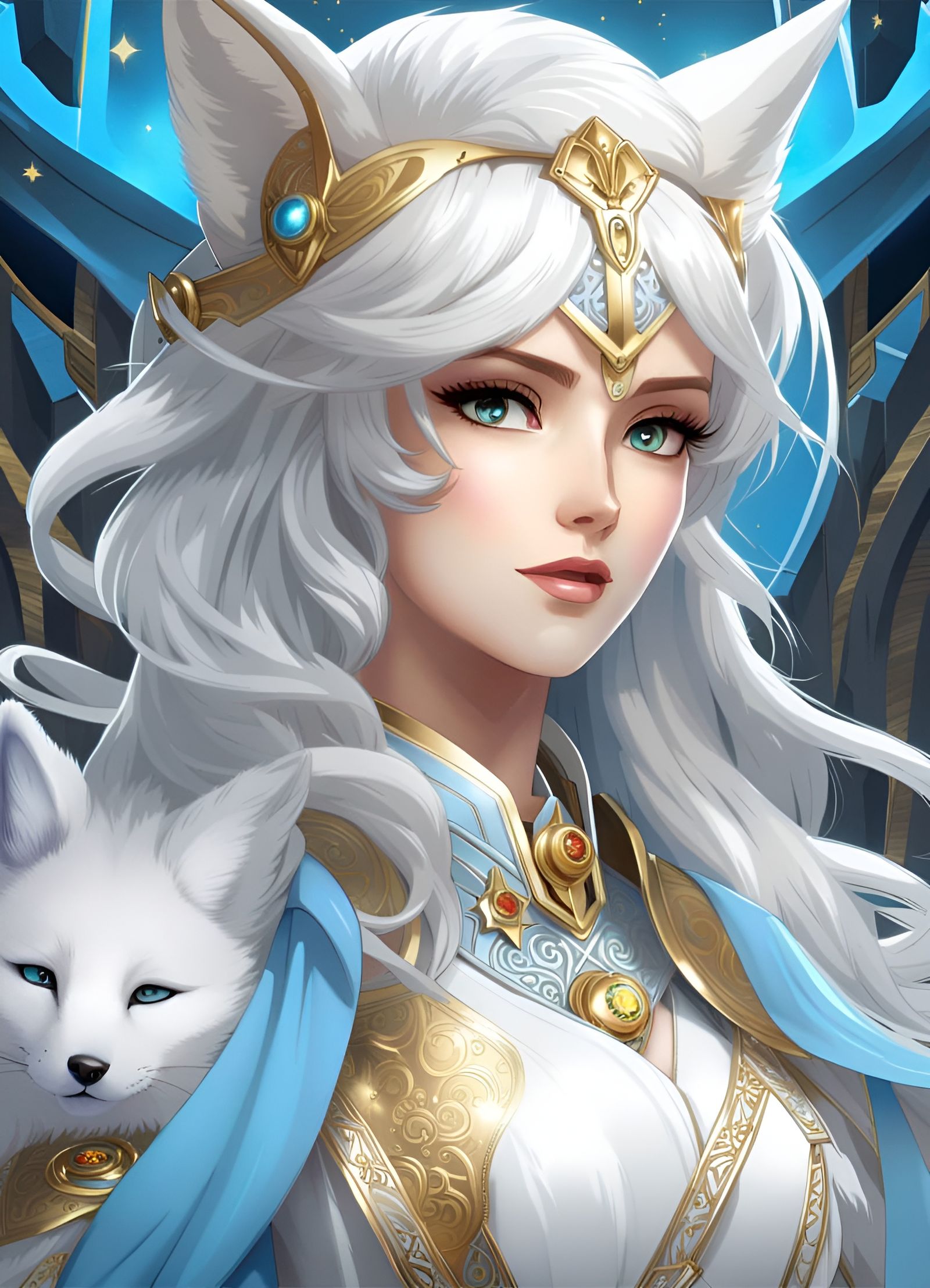 Anime Girl with Fox Hair in Kushan Style