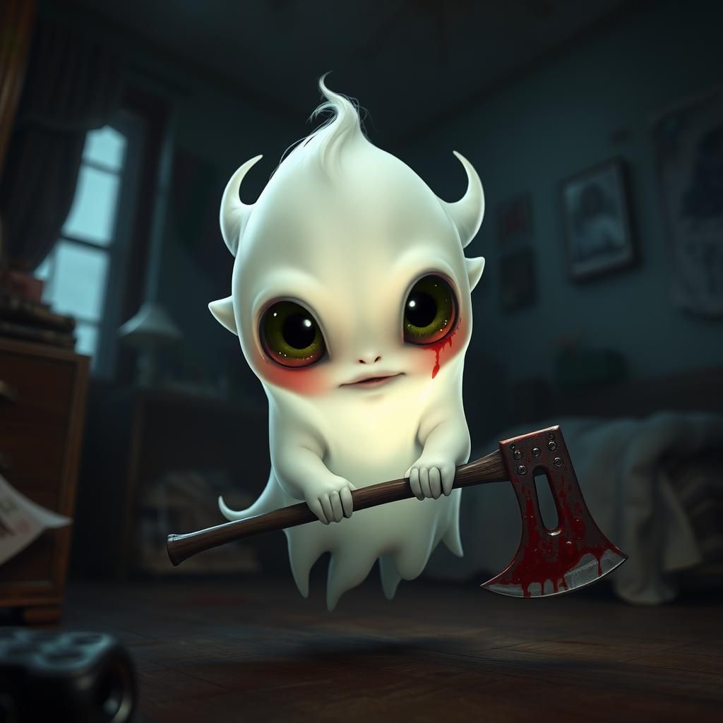 Ghost-like Creature with Axe in Teenager Room