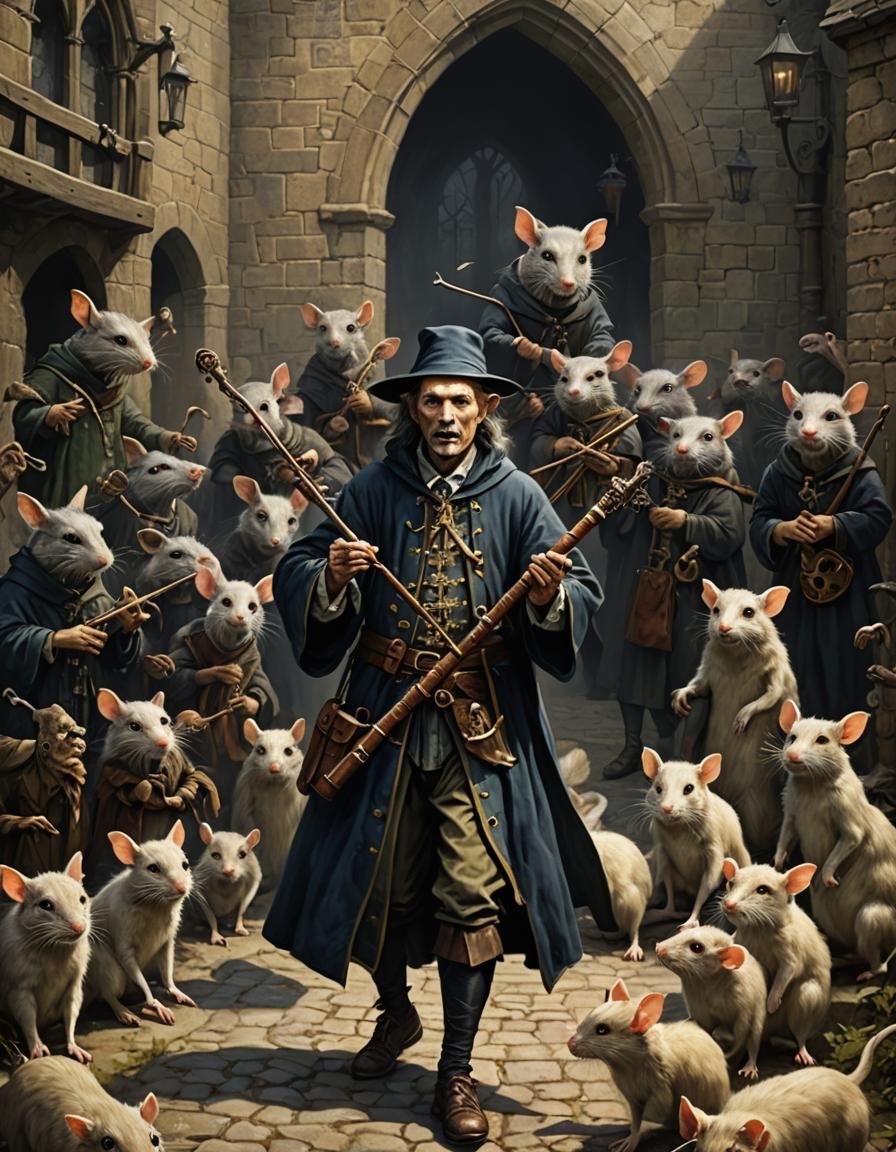Gothic Horror Pied Piper with Rats, Dark Fantasy