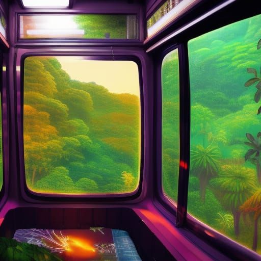 Lush Jungle Sunset View From Train Bedroom