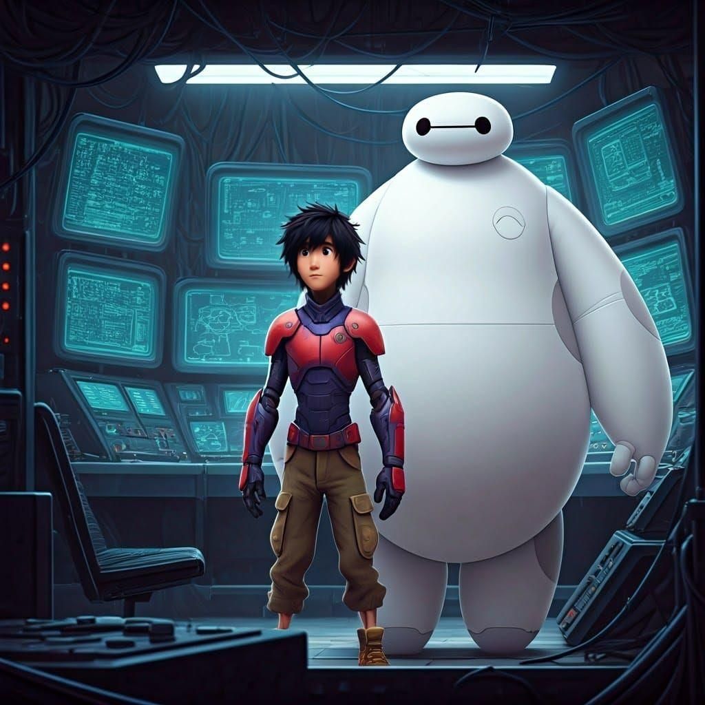 Hiro and Baymax in the Lab: Detailed Matte Painting