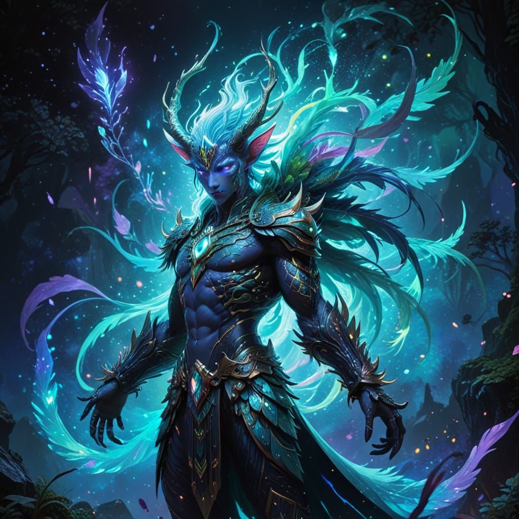 Enigmatic Fantasy Hybrid in Hyper-Realistic Golden Pointilli...