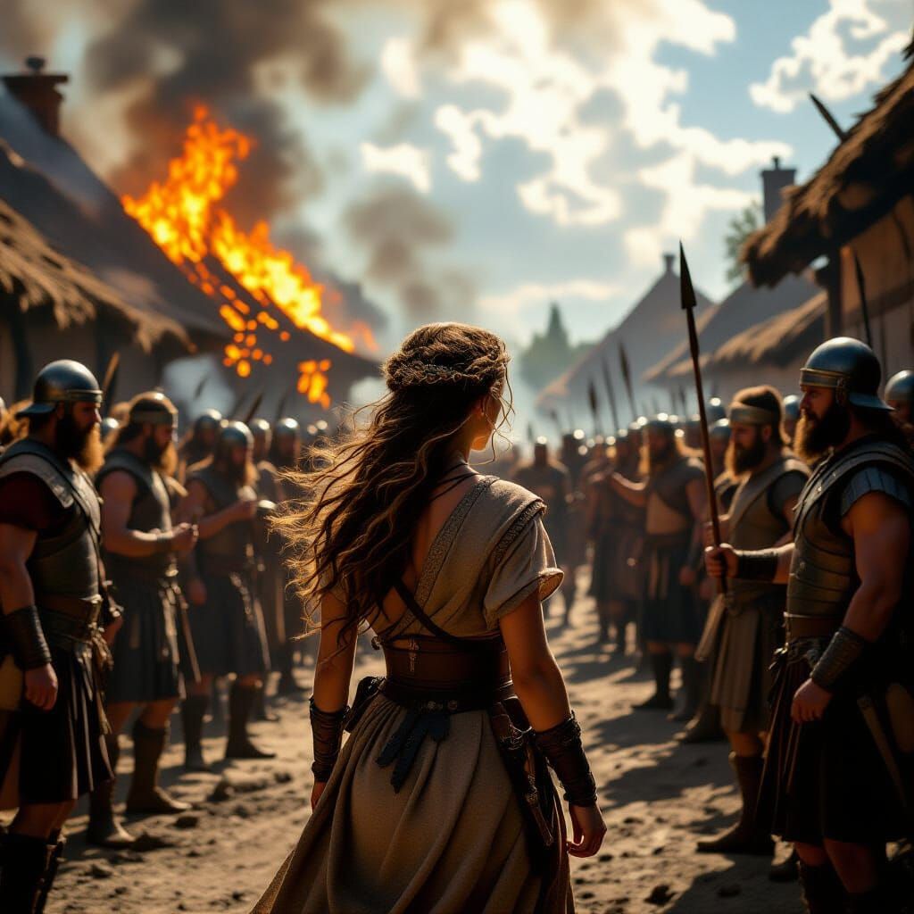 Roman Village Ablaze Under Viking Siege