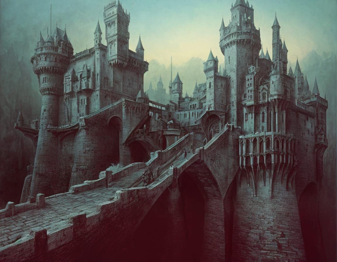 Twisted Castle in Surreal Landscape