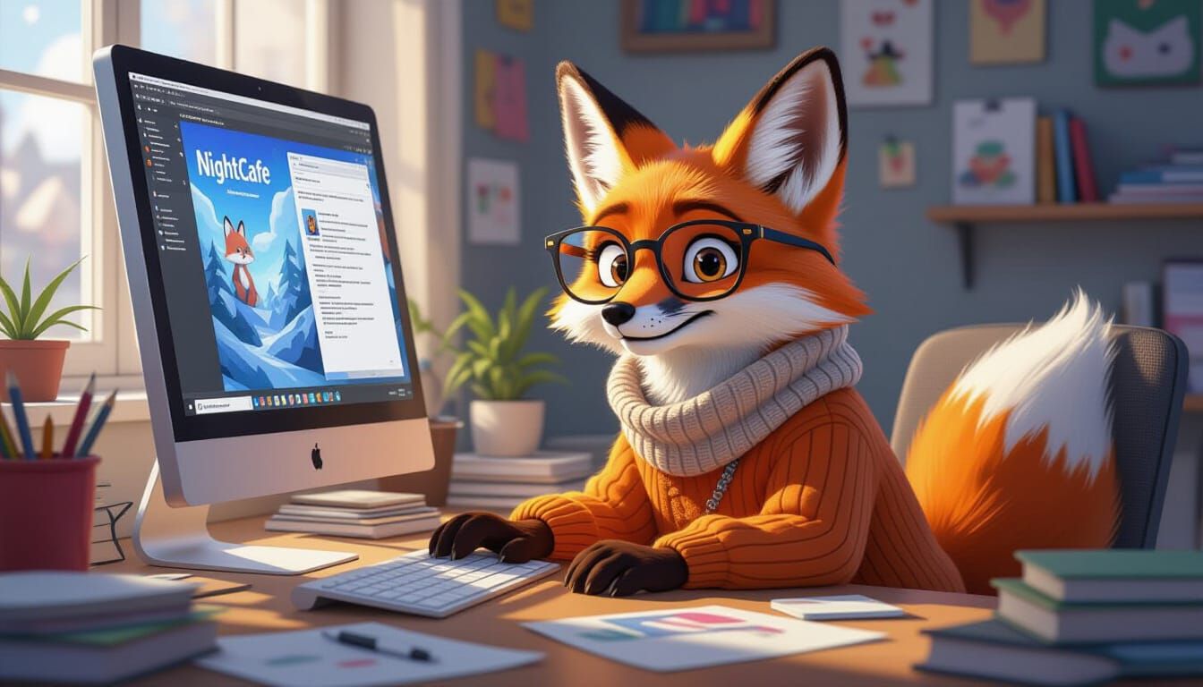 Fox Browsing NightCafe in Whimsical Style