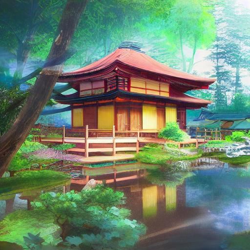Hyperrealistic Japanese House in Forest Concept Art