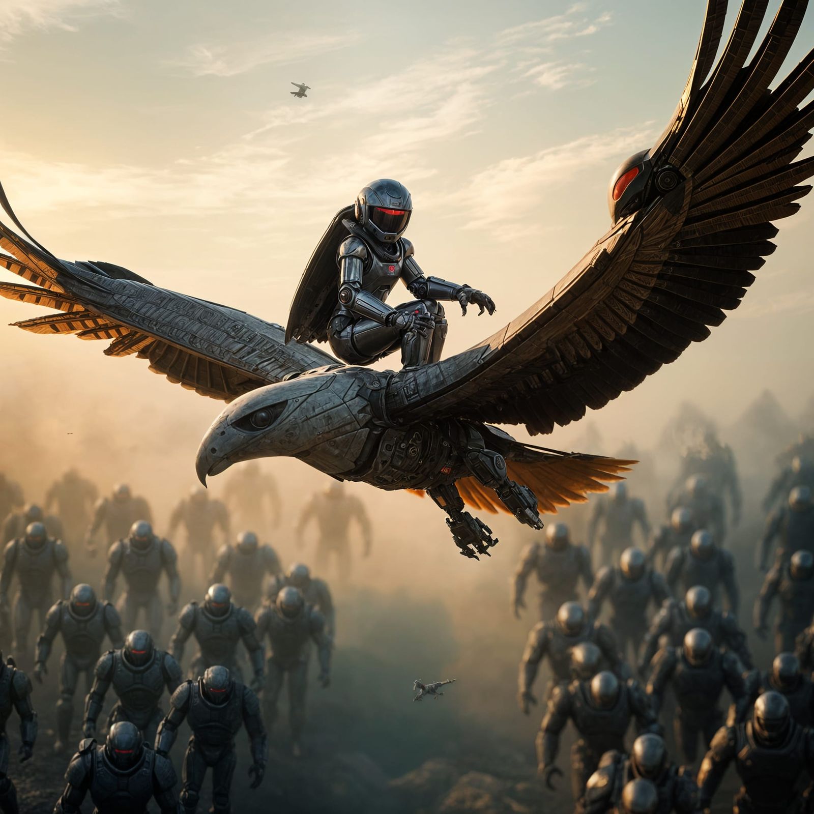 Small Robot Soars with Eagle and Army in Cinematic Aerial Ba...