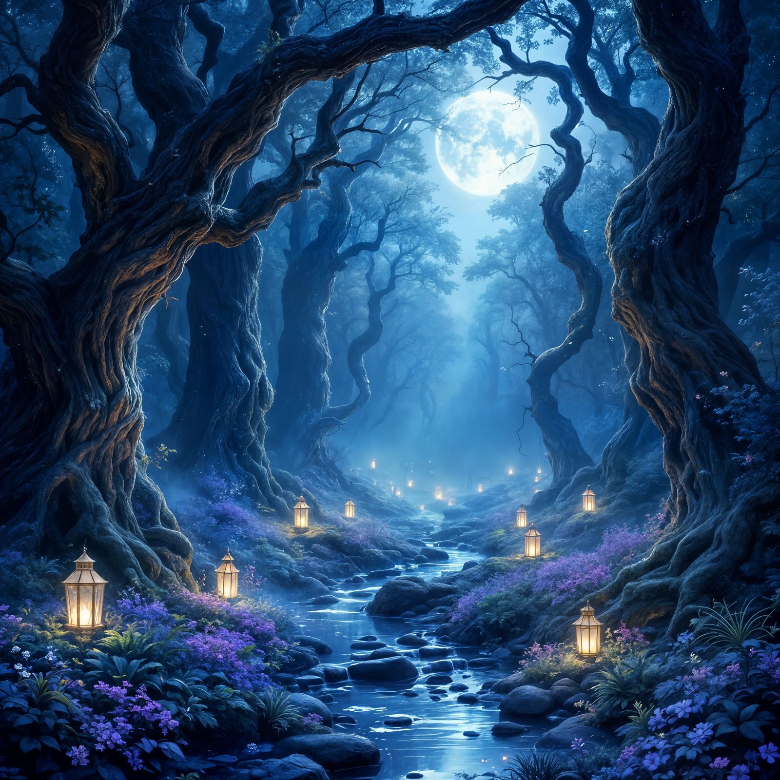 Ancient Forest Cathedral in Ethereal Moonlight