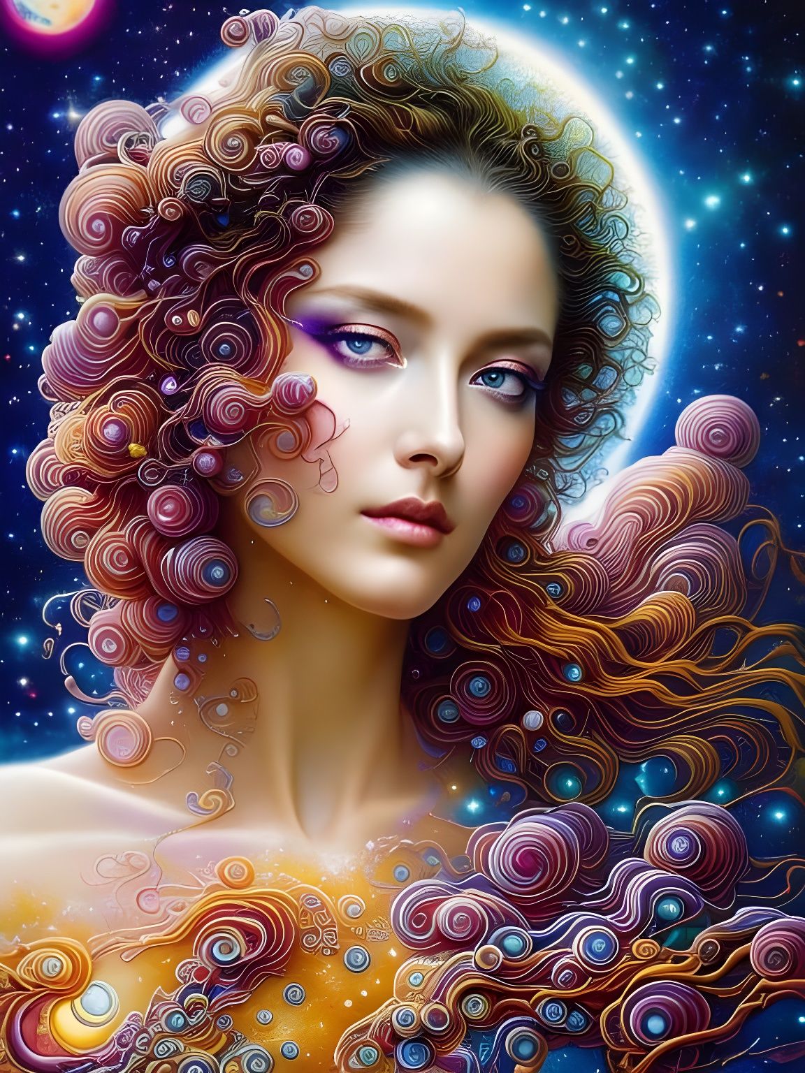 Starry Cosmic Goddess Portrait