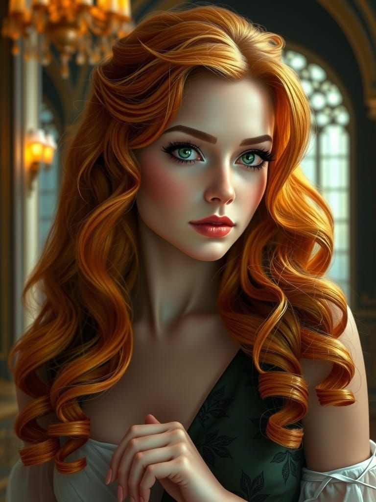 Elegant Redhead Portrait in Art Nouveau Style