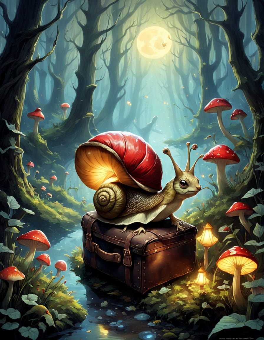 Chibi Snail Delivers Moonlit Letters in Whimsical Mushroom F...