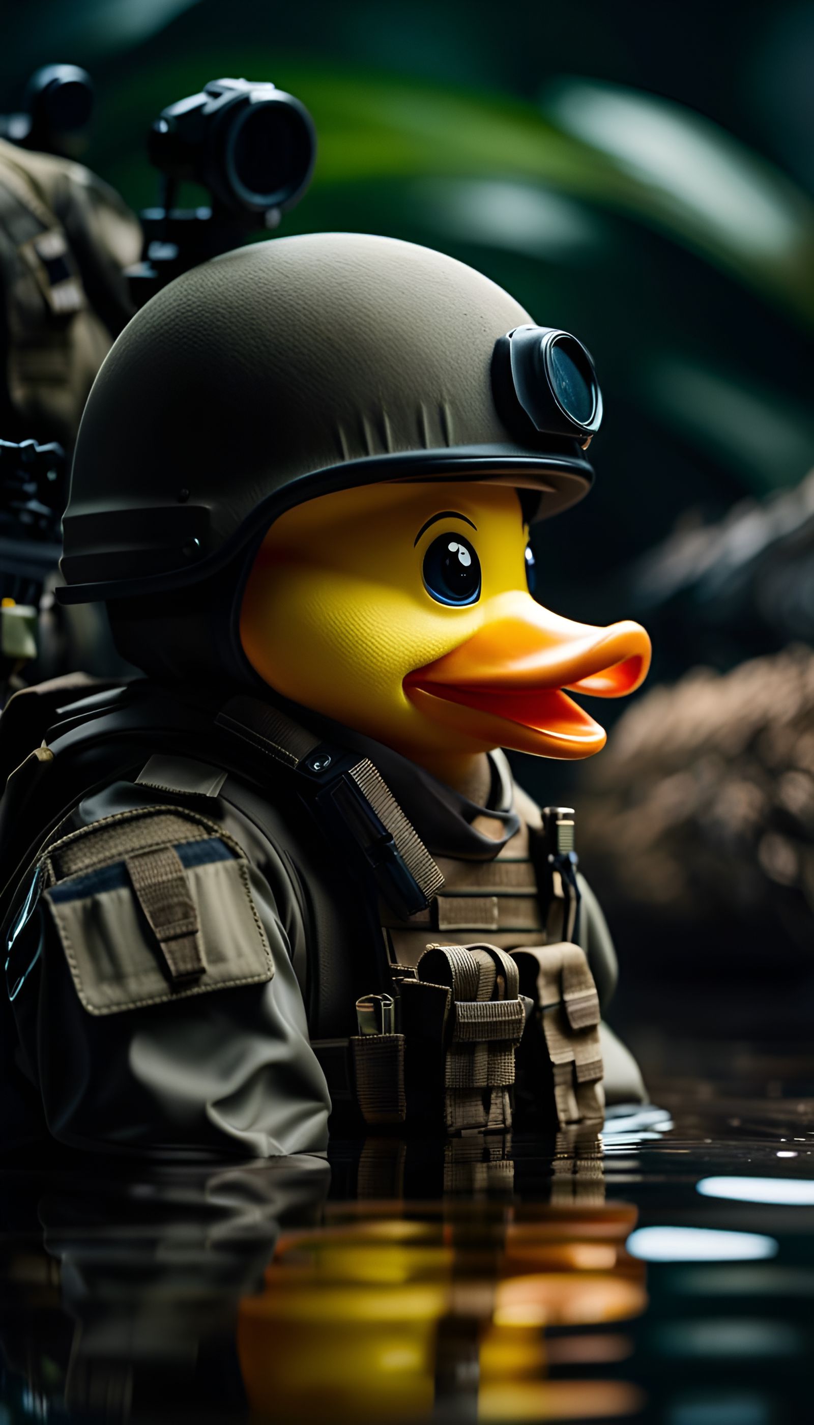 Tactical Rubber Ducky in Full Gear, Hyperrealistic Photo
