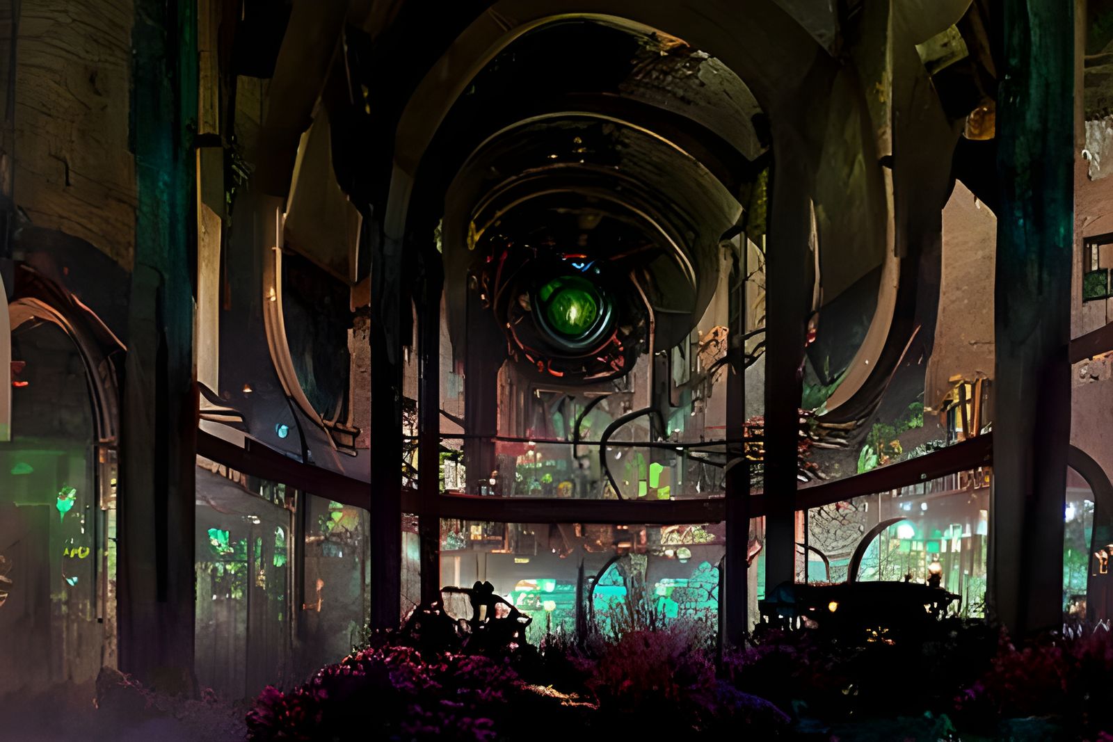 Dieselpunk Moss Robot in Abandoned Warehouse