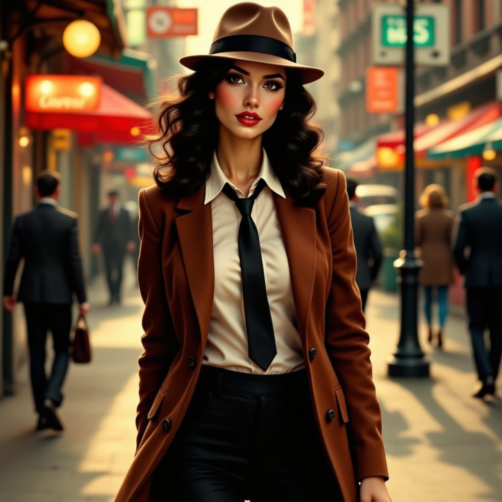 Sultry Film Noir Siren Strolls City Streets