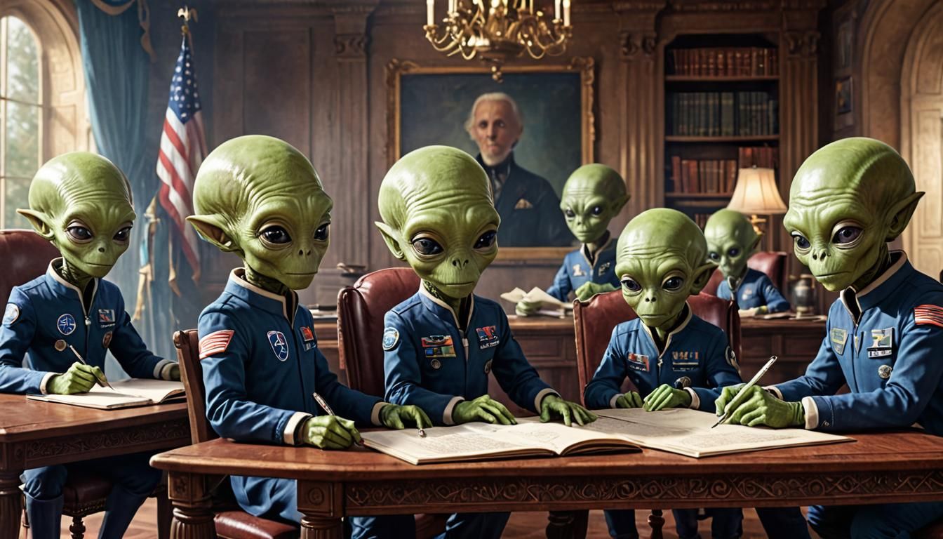 Sci-Fi Magazine Cover: Alien Confederation Signing Constitut...