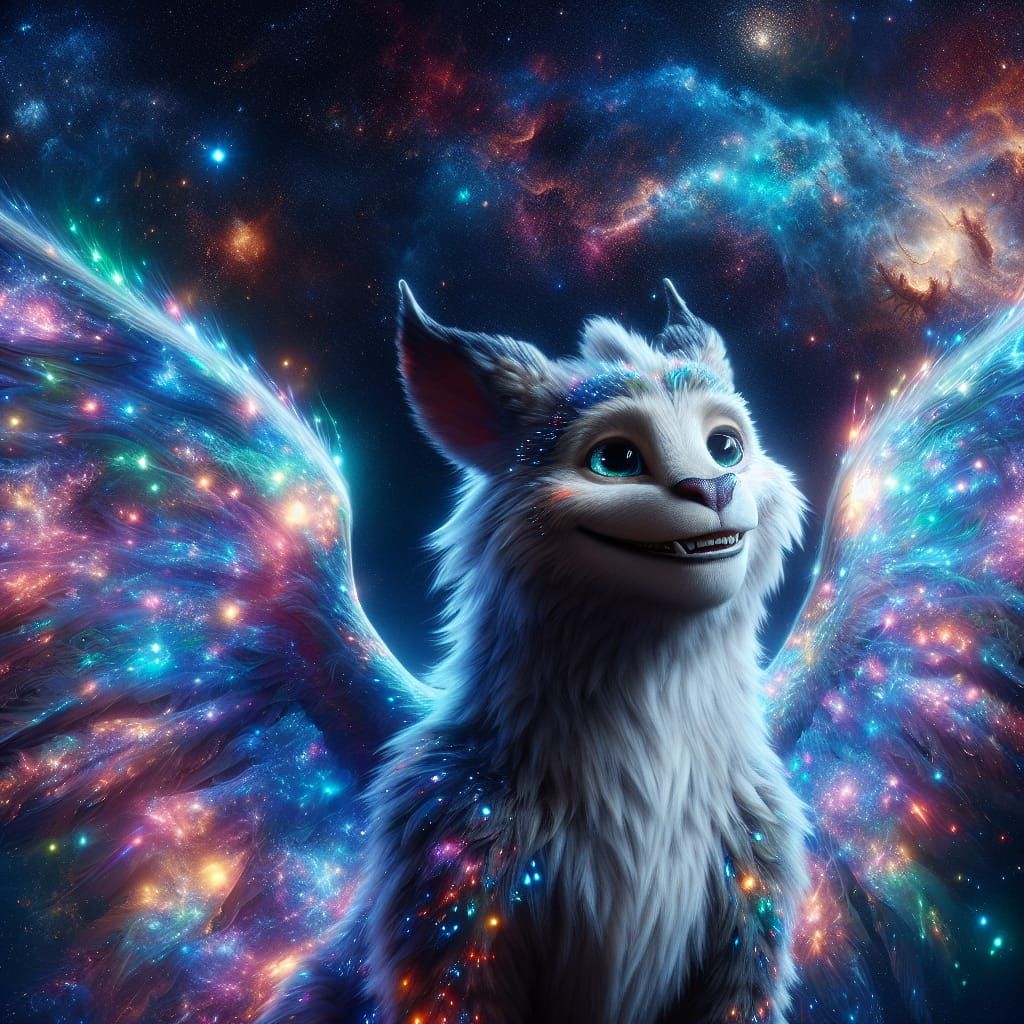 Dragon-Bear Hybrid in Bioluminescent Galaxy