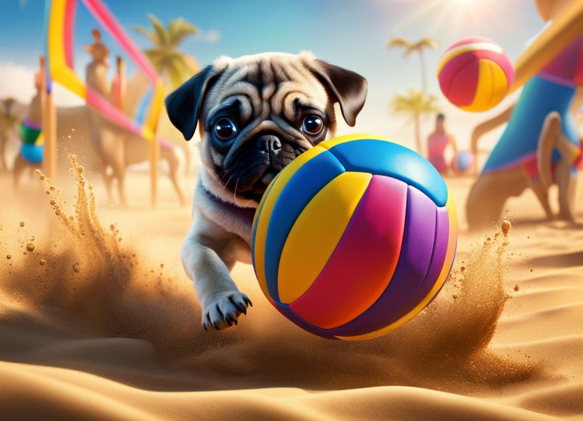 Pug Puppy's Dynamic Beach Volleyball Game