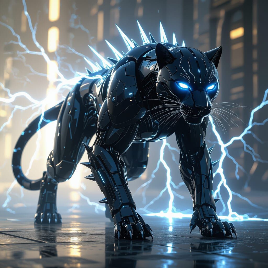 Futuristic Cyborg Panther with Glowing Eyes