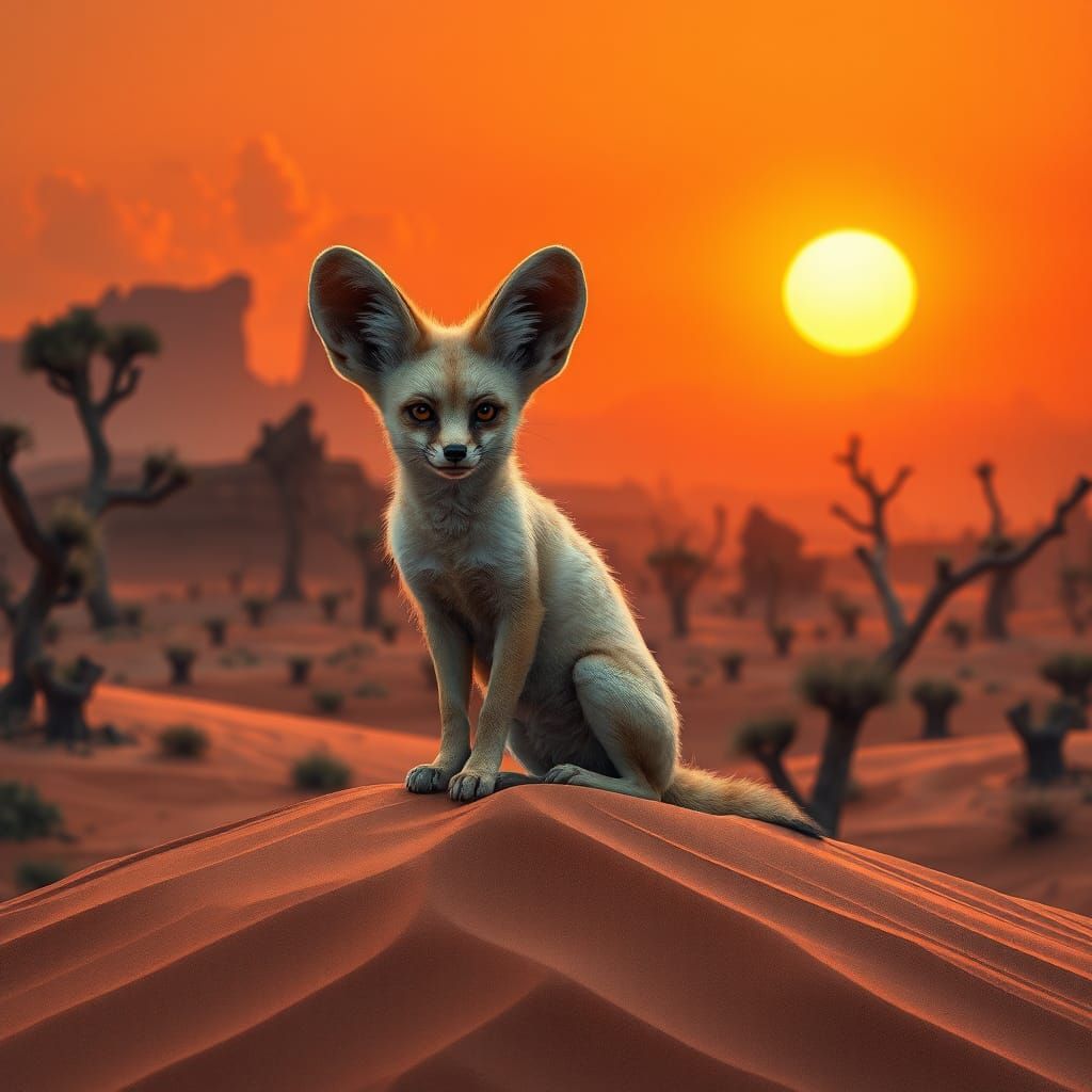 Fennec Fox on Dune at Golden Hour