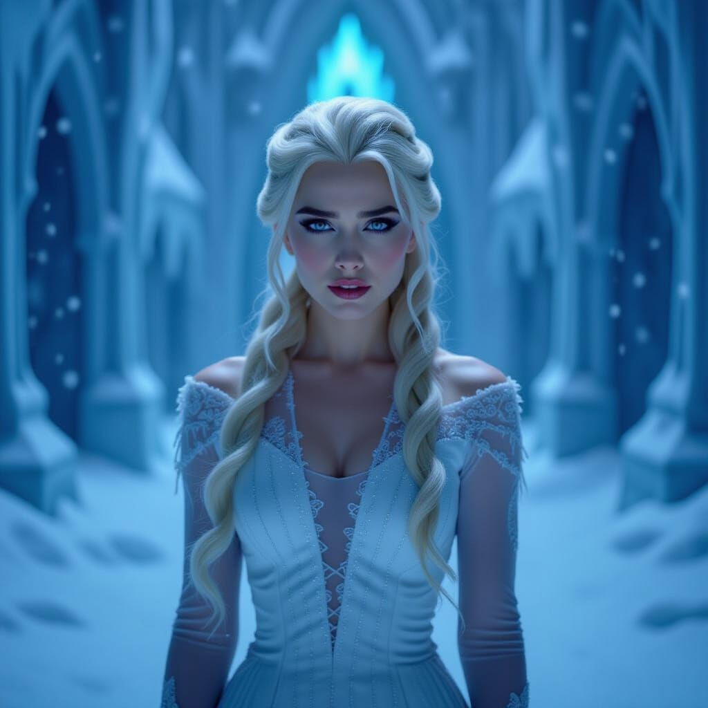 Elsa's Malevolent Blizzard Amidst Darkened Ice Castle