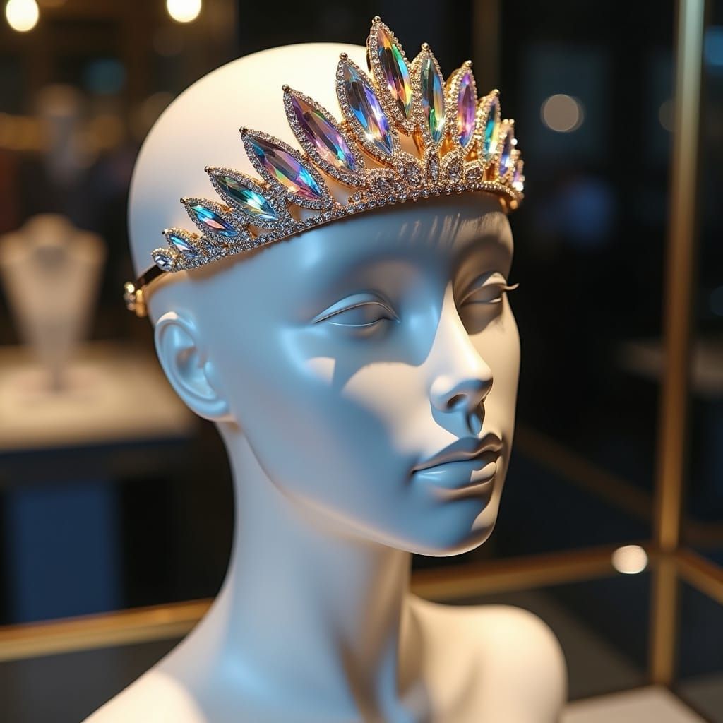 Lustrous Crystal Tiara on Mannequin Head