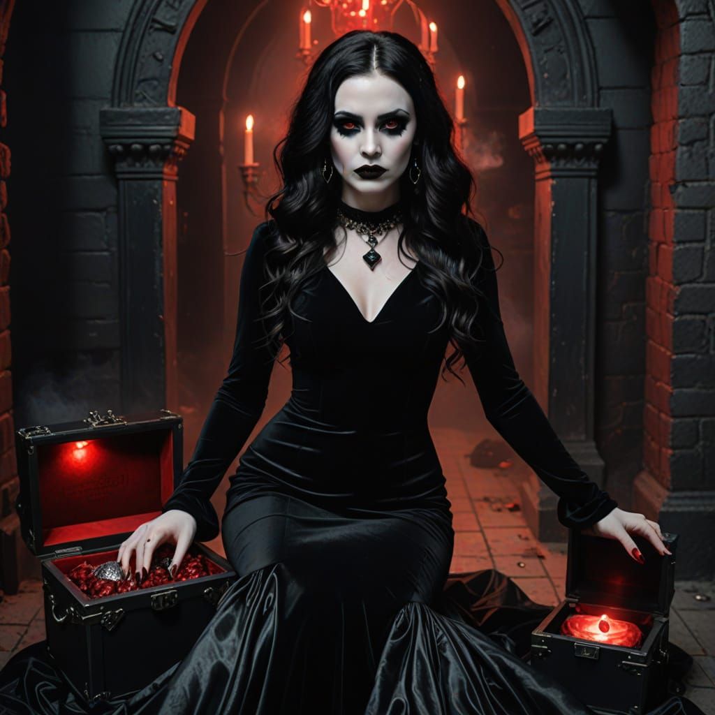 Gothic Woman Presents Mysterious Red Light Box