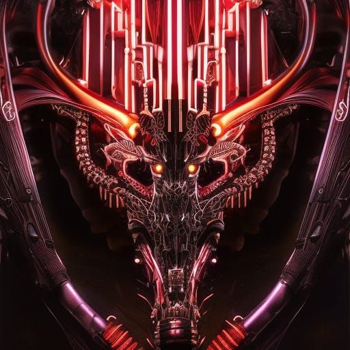 Biomechanical Three-Headed Cobra Beast in Biopunk Style