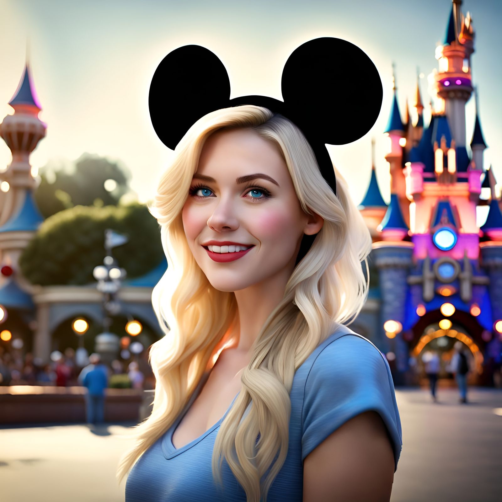 Blonde Woman with Mickey Ears at Disneyland in 3D