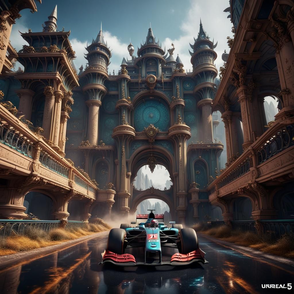 Detailed Formula 1 Matte Painting in Deep Color