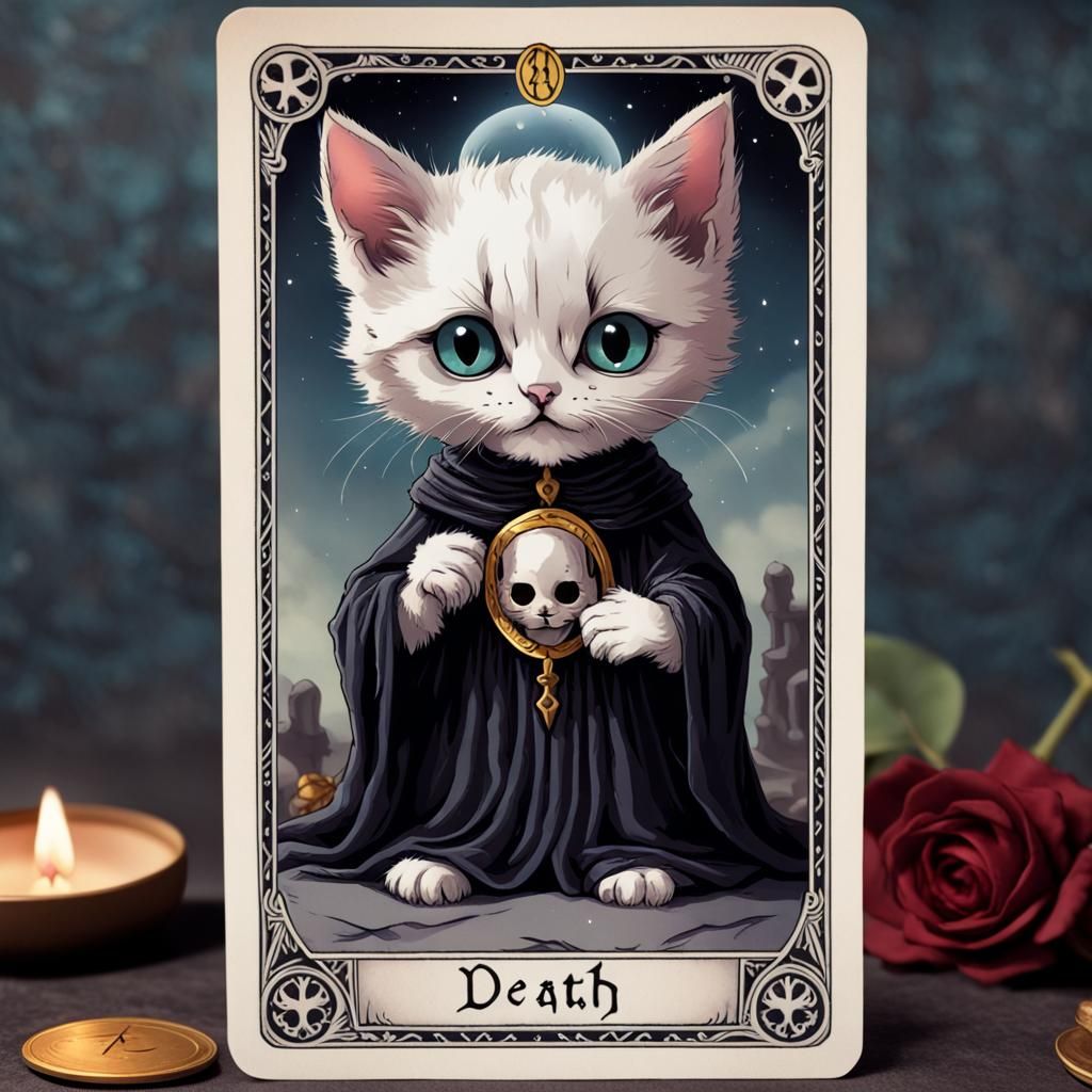 Death Tarot Card Featuring a Cute Kitten