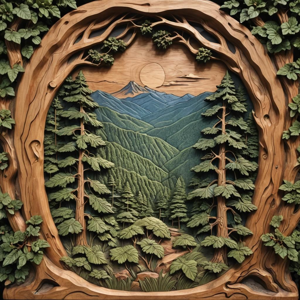 Rhododendron Carving of Blue Ridge Mountains