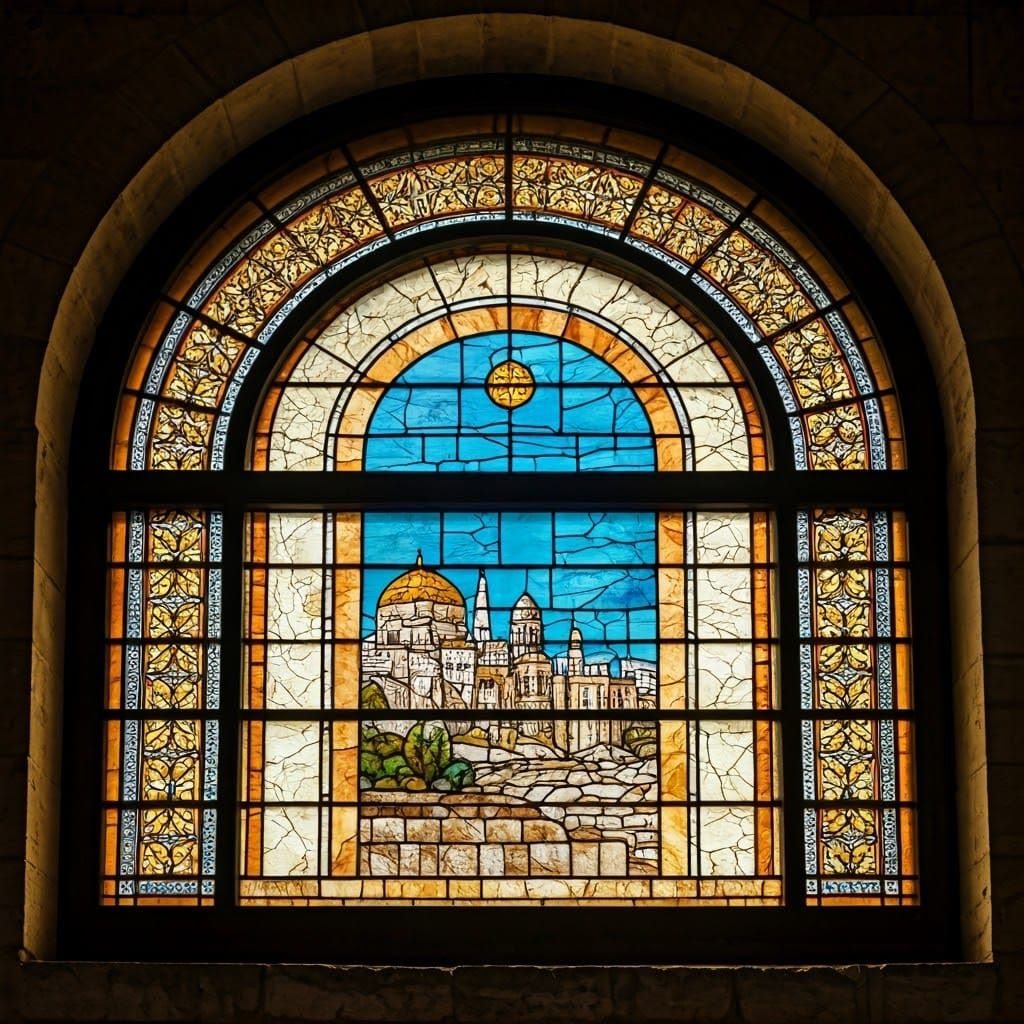 Stained Glass Jerusalem Temple Window Design