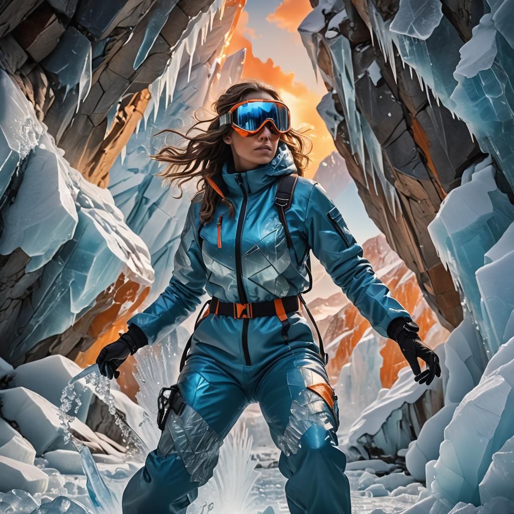 Woman in Blue Suit Chipping Ice, Fantasy Art
