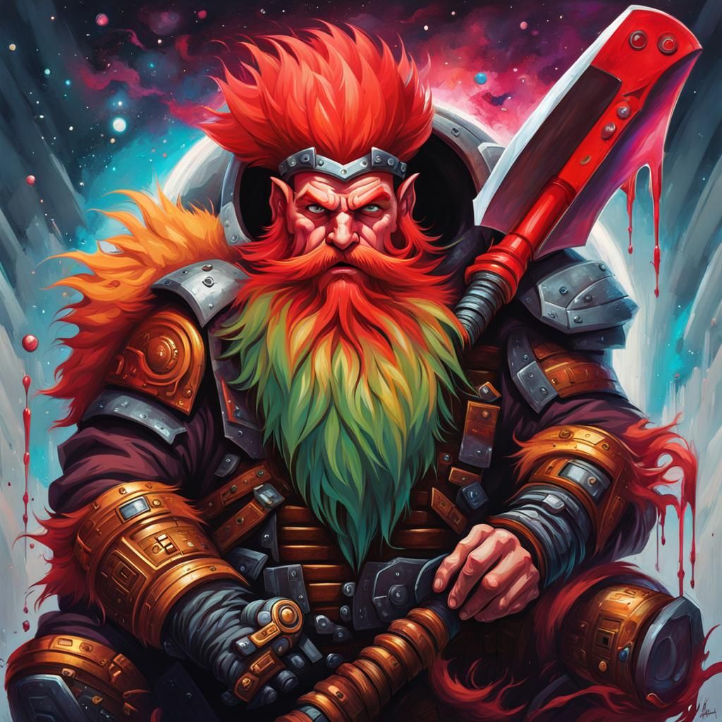 Space Dwarf with Futuristic Axe in Graffiti Style