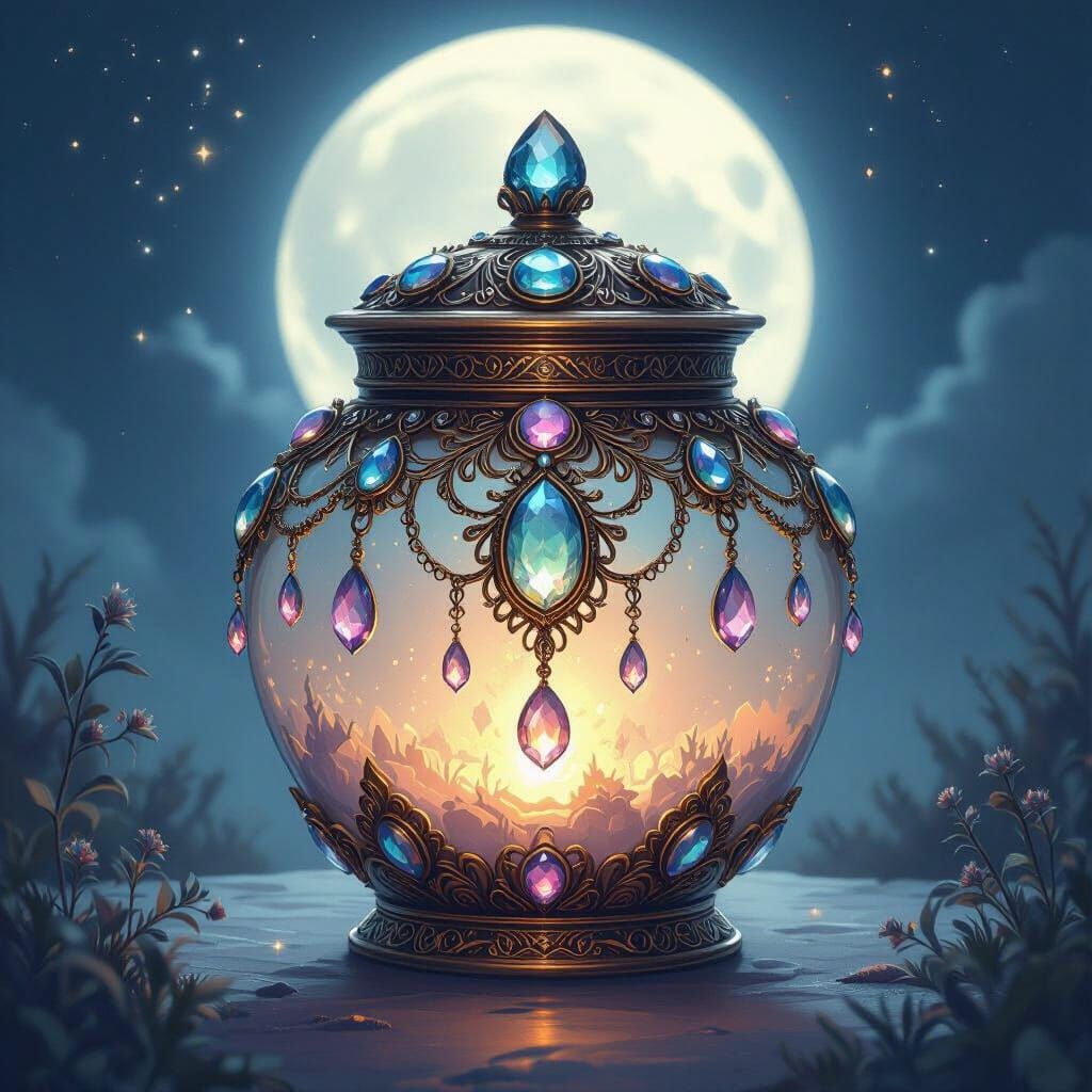 Mystical Gemstone Jar in Ethereal Style