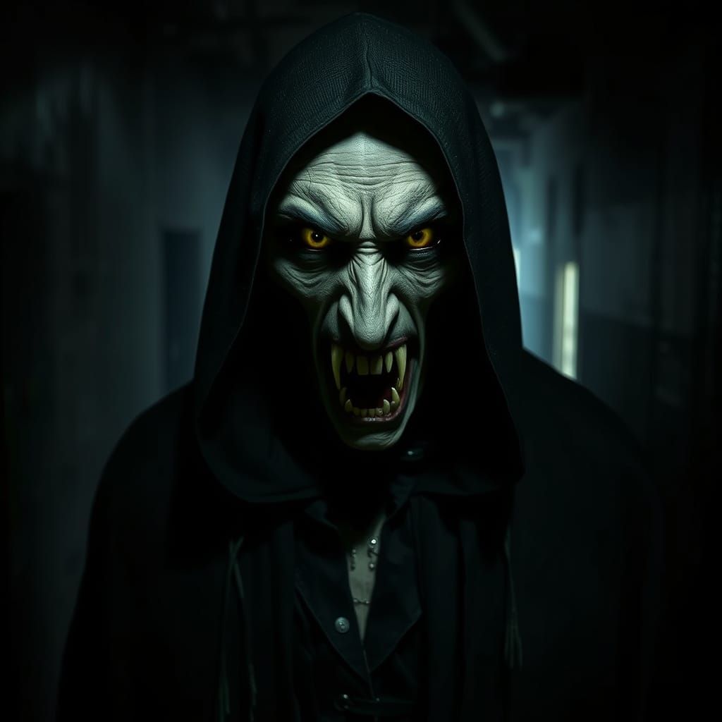 Eerie Vampire Figure in Gothic Industrial Style