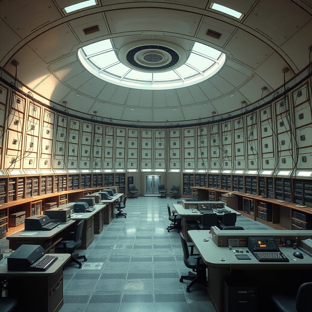 Retro-Futuristic Computer Center in a Circular Hall