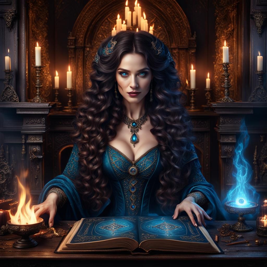 Winter Sorceress Casting Spells, Fantasy Concept Art