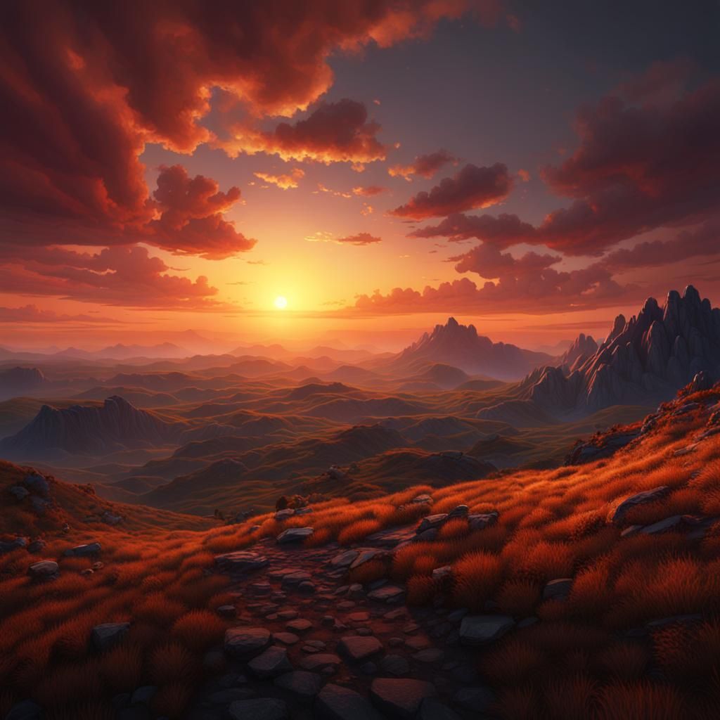 Hill and Sunset: Detailed Matte Painting