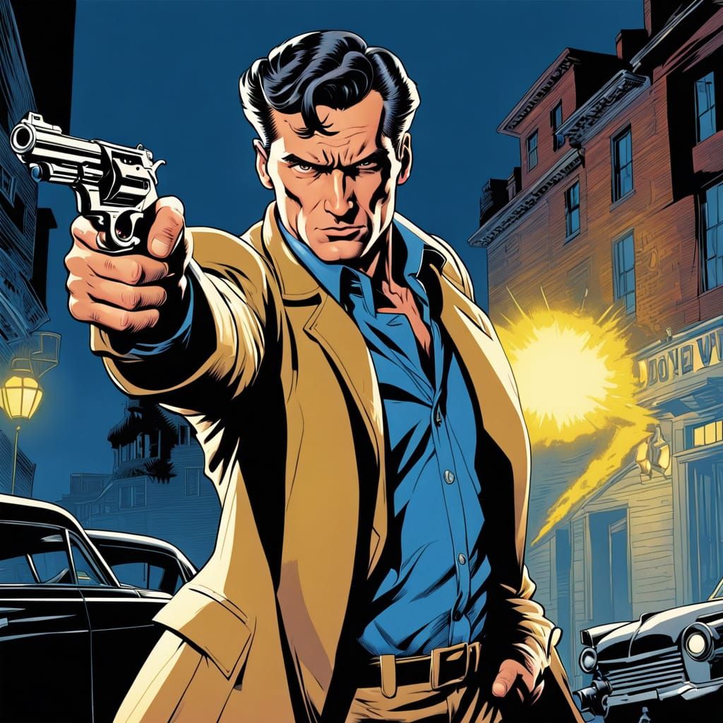 Noir Detective in Lichtenstein Comic Book Style