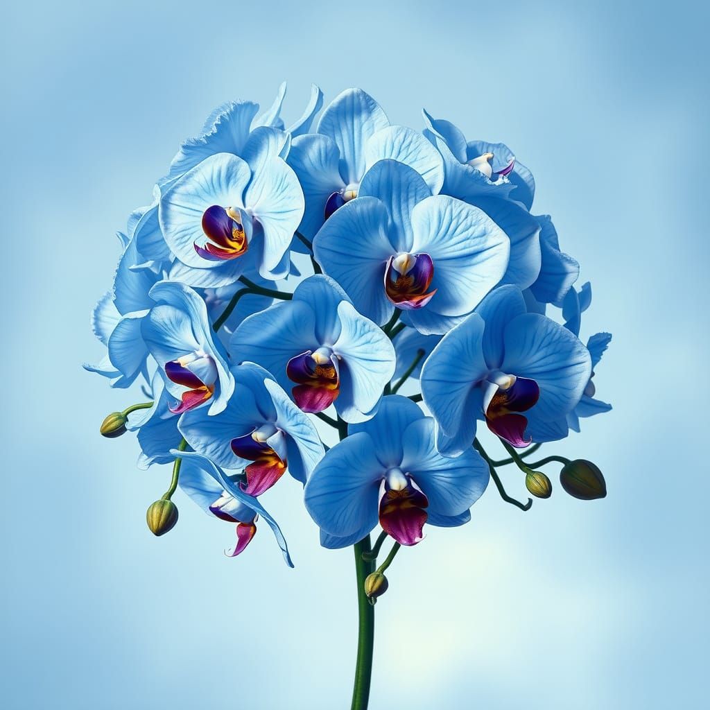 Delicate Blue Orchid Bouquet in Dreamy Impressionist Style