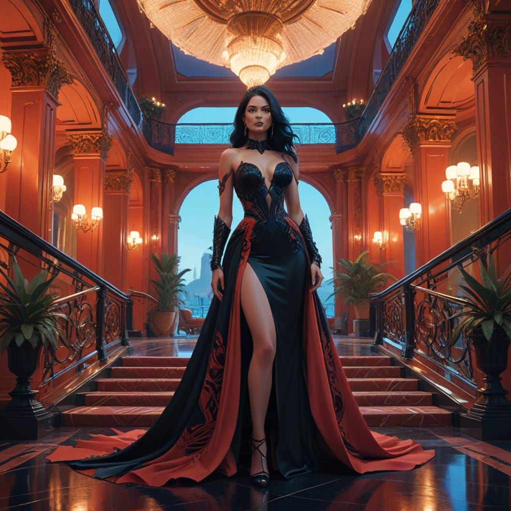 Majestic Amazonian Goddess in Futuristic Opulence