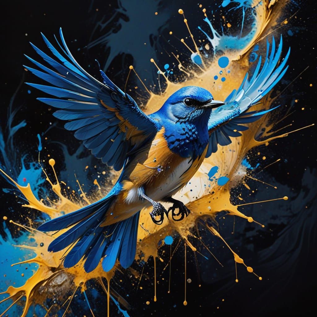 Ethereal Blue Bird in Swirling Abstract Chaos