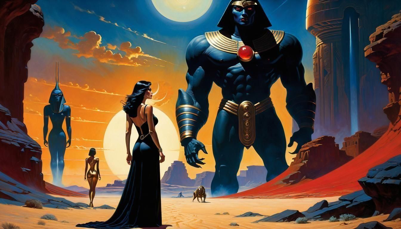 Osiris Encounter: Hyperdetailed Retrofuturistic Oil Painting